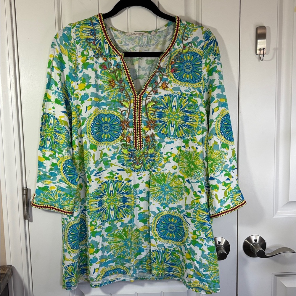 Soft Surroundings Colorful Floral Beaded Tunic Size Large